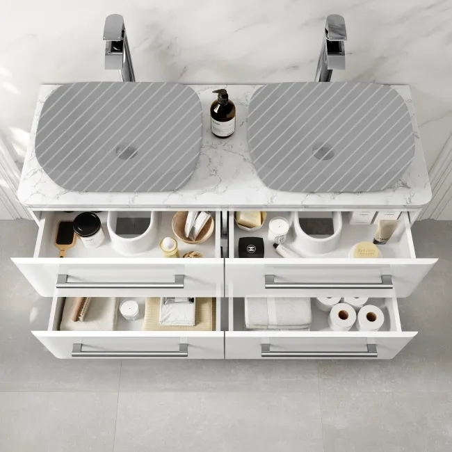 Omaha Gloss White Wall Hung Drawer Vanity with Marble Top 1200mm - Excludes Counter Top Basin