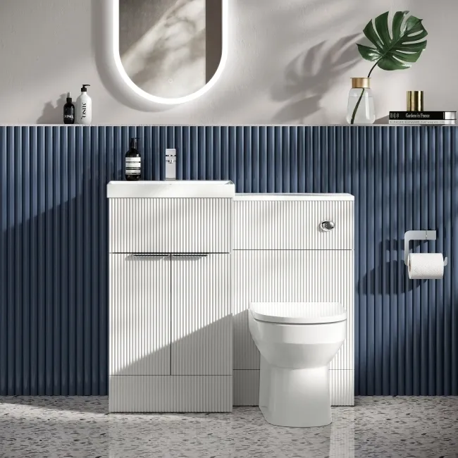 Havana Fluted Coastal White Combination Vanity Basin and Miami Toilet 1000mm - Chrome Handles