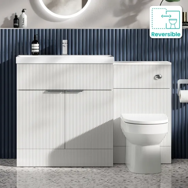 Havana Fluted Coastal White Combination Vanity Basin and Miami Toilet 1300mm - Chrome Handles