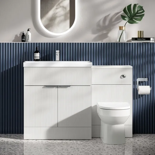 Havana Fluted Coastal White Combination Vanity Basin and Miami Toilet 1300mm - Chrome Handles