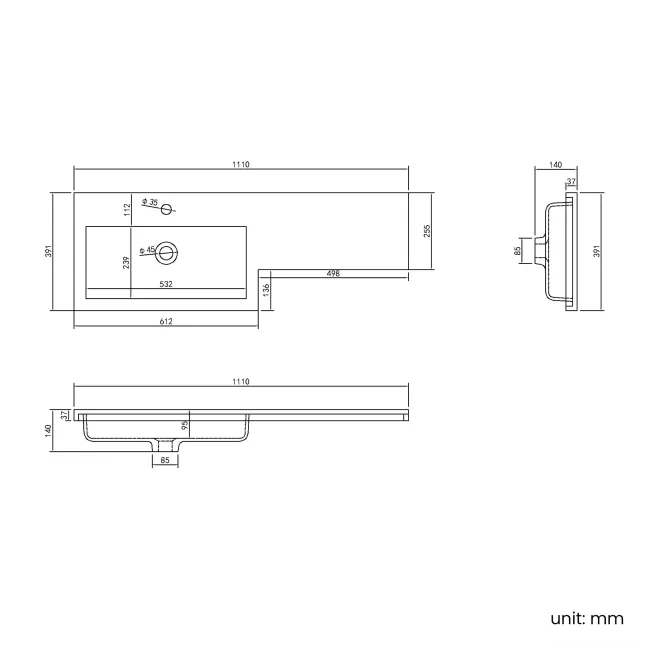 Havana Fluted Country Oak Combination Vanity Basin and Houston Toilet 1100mm - Brushed Brass Accents - Left Handed