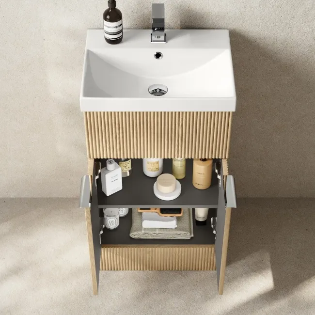 Havana Fluted Country Oak Basin Vanity and Back To Wall Toilet Unit 1000mm (Excludes Toilet) - Chrome Handles