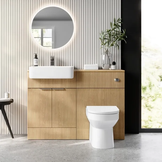 Sicily Fluted Country Oak Combination Vanity Basin and Miami Toilet 1200mm - Chrome Handles