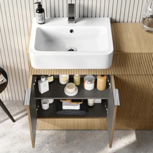 Sicily Fluted Country Oak Combination Vanity Basin and Miami Toilet 1200mm - Chrome Handles