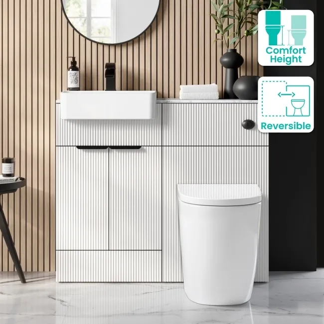 Sicily Fluted Coastal White Combination Vanity Basin with Marble Top & Utah Comfort Height Toilet 1000mm - Black Accents