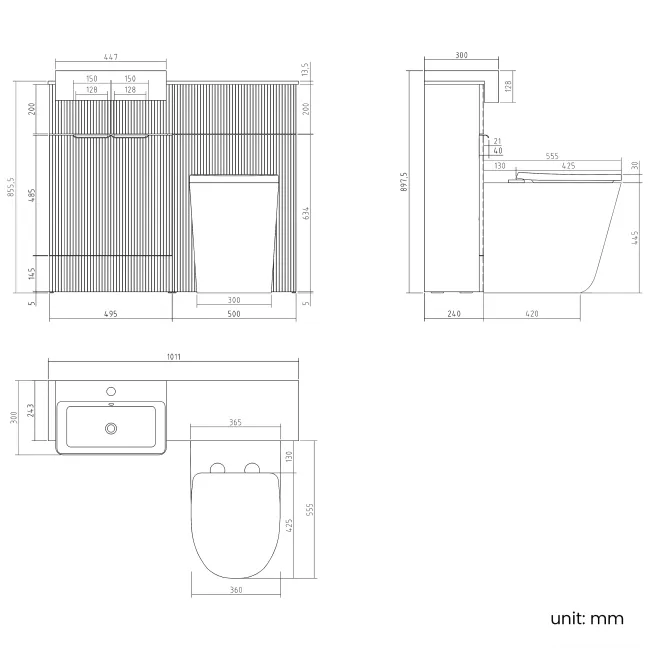 Sicily Fluted Coastal White Combination Vanity Basin with Marble Top & Utah Comfort Height Toilet 1000mm - Black Accents