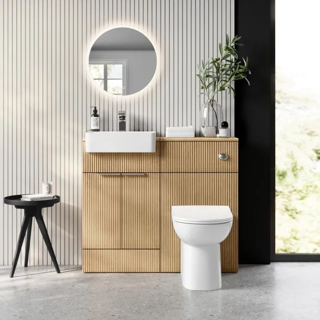 Sicily Fluted Country Oak Vanity with Semi Recessed Basin 500mm - Chrome Handles