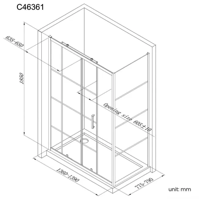 London Matt Black Grid 6mm Sliding Shower Enclosure 1400x800mm