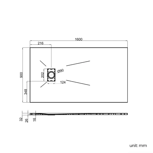 Berlin Rectangular Matt White Slate Effect SMC Composite Shower Tray 1600x900mm