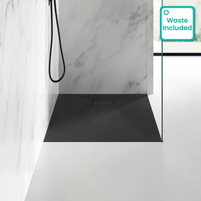 Berlin Rectangular Matt Black Slate Effect SMC Composite Shower Tray 1100x700mm