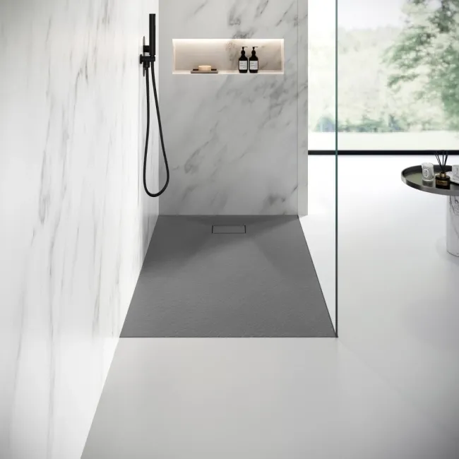 Berlin Rectangular Dark Grey Slate Effect SMC Composite Shower Tray 1500x800mm