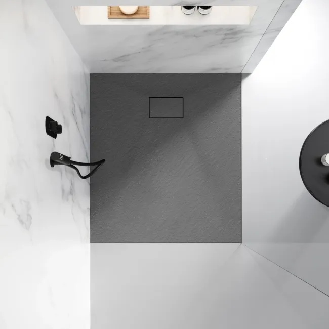 Berlin Rectangular Dark Grey Slate Effect SMC Composite Shower Tray 1000x900mm