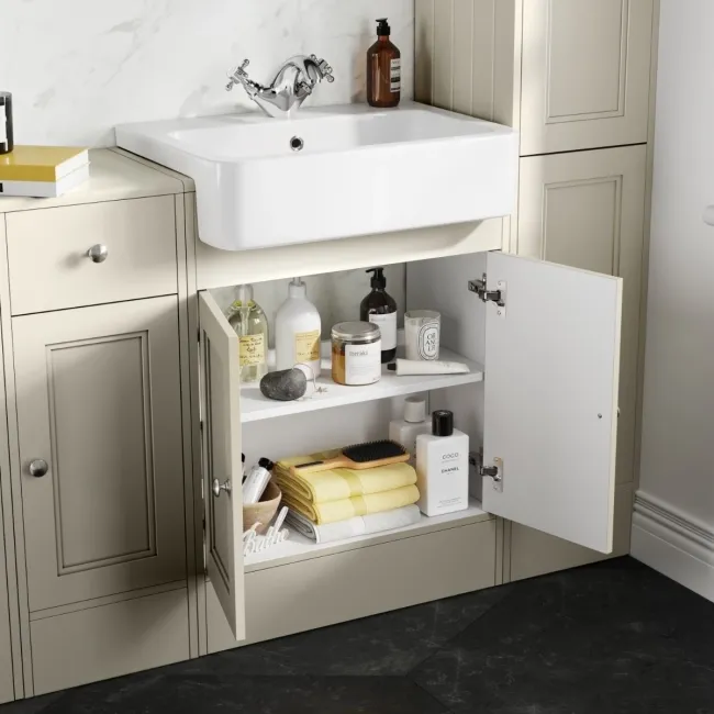 Monaco Chalk White Combination Vanity Basin and Hudson Toilet with Wooden Seat 1500mm