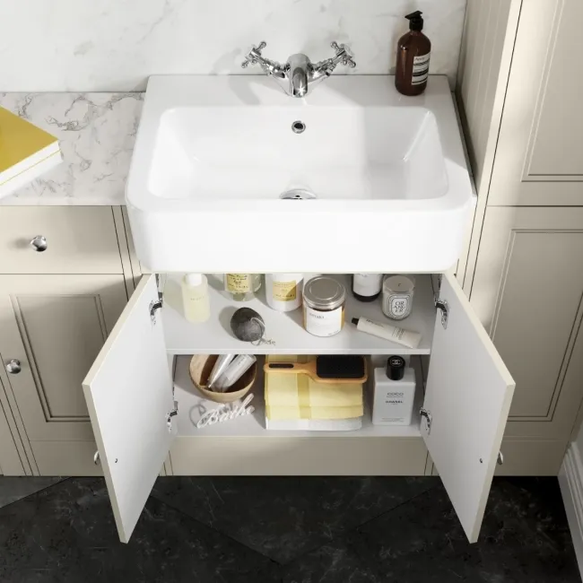 Monaco Chalk White Combination Vanity Basin with Marble Top and Hudson Toilet with Wooden Seat 1500mm