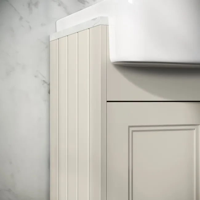 Monaco Chalk White Combination Vanity Basin with Marble Top and Hudson Toilet with Wooden Seat 1500mm