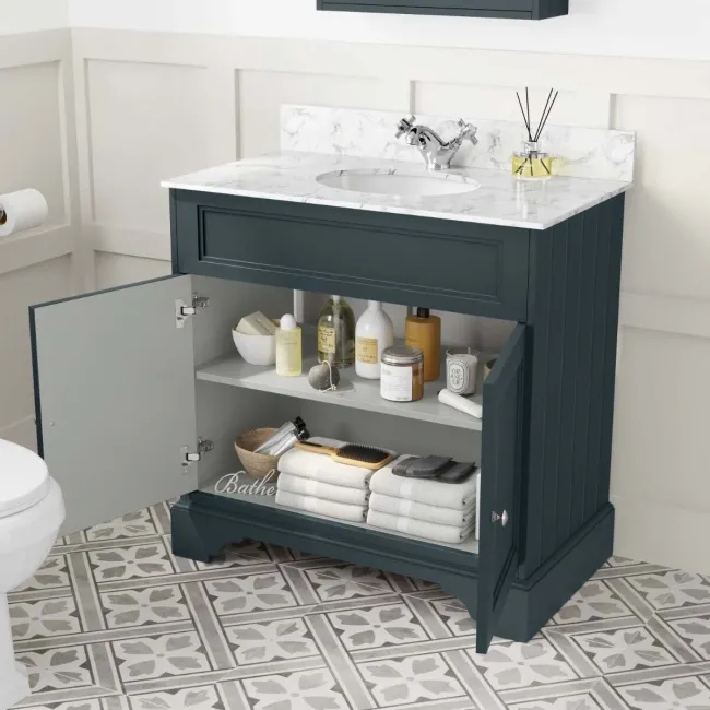 Lucia Inky Blue Vanity with Marble Top & Undermount Basin 830mm