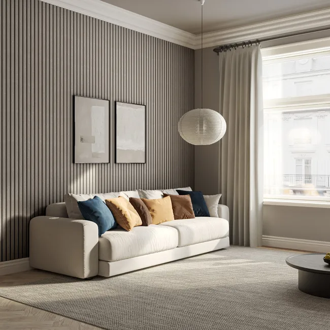 Trepanel® Texture Grey Taupe Woven Acoustic Wood & Felt Slat Panels