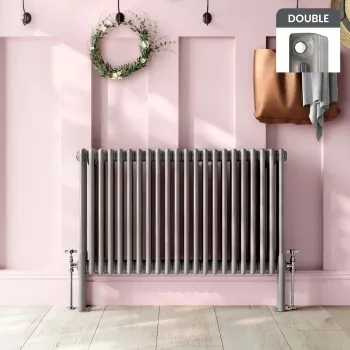 Athens Stone Grey Double Column Horizontal Traditional Radiator 600x1010mm