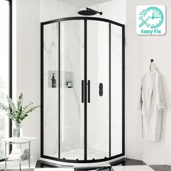Hamburg Matt Black Easy Clean 8mm Quadrant Shower Enclosure 800x800mm - Easy Fix Feature
