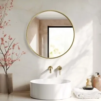 Essence Brushed Brass Round Bathroom Mirror 600mm