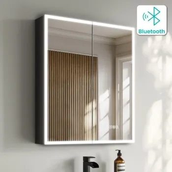 Esme Matt Black Illuminated LED Mirror Cabinet With BLUETOOTH Speaker 700x600mm