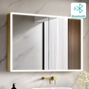 Margot Brushed Brass Illuminated LED Mirror Cabinet With BLUETOOTH Speaker & USB Port 700x1000mm