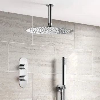 Ballina Premium Ceiling Chrome Round Thermostatic Shower Set - 300mm Head & Hand Shower
