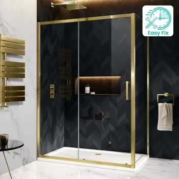 Hamburg Brushed Brass Easy Clean 8mm Sliding Shower Enclosure 1400x900mm - Easy Fix
