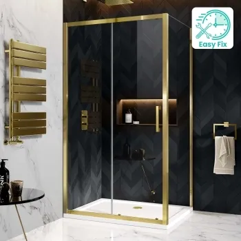 Hamburg Brushed Brass Easy Clean 8mm Sliding Shower Enclosure 1100x760mm - Easy Fix