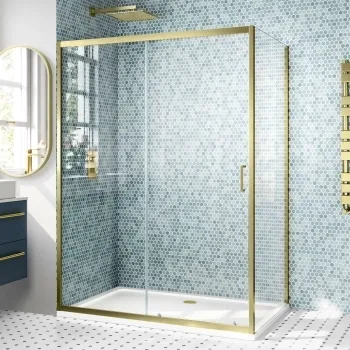 London Brushed Brass 6mm Sliding Shower Enclosure 1400x900mm