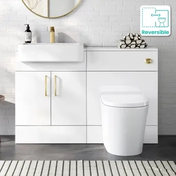 Harper Gloss White Combination Vanity Basin and Boston Toilet 1200mm - Brushed Brass Accents