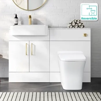 Harper Gloss White Combination Vanity Basin with Marble Top & Houston Toilet 1200mm - Brushed Brass Accents