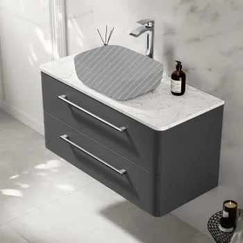 Omaha Slate Grey Wall Hung Drawer Vanity with Marble Top 1000mm - Excludes Counter Top Basin