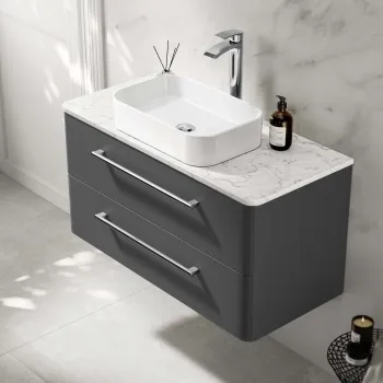 Omaha Slate Grey Wall Hung Drawer Vanity with Marble Top & Marin Basin 1000mm