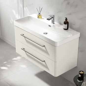 Omaha Linen White Wall Hung Basin Drawer Vanity 1000mm