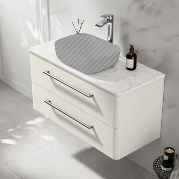 Omaha Linen White Wall Hung Drawer Vanity with Marble Top 1000mm - Excludes Counter Top Basin