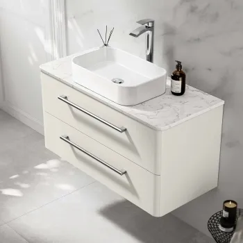 Omaha Linen White Wall Hung Drawer Vanity with Marble Top & Marin Basin 1000mm