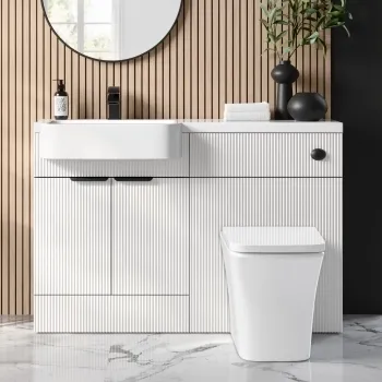 Sicily Fluted Coastal White Combination Vanity Basin and Houston Toilet 1200mm - Black Accents - Left Handed