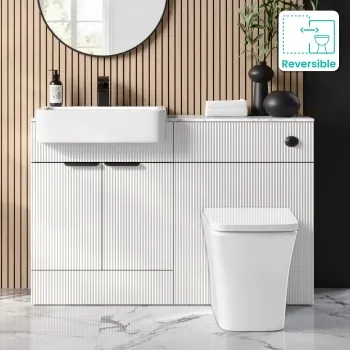 Sicily Fluted Coastal White Combination Vanity Basin with Marble Top & Houston Toilet 1200mm - Black Accents