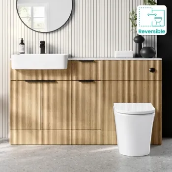 Sicily Fluted Country Oak Combination Vanity Basin with Marble Top & Tucson Toilet 1500mm - Black Accents