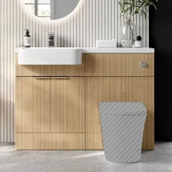Sicily Fluted Country Oak Basin Vanity and Back To Wall Toilet Unit 1200mm (Excludes Toilet) - Chrome Handles - Left Handed