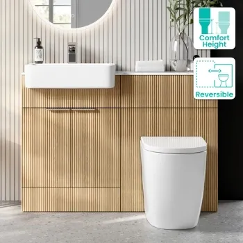 Sicily Fluted Country Oak Combination Vanity Basin with Marble Top & Utah Comfort Height Toilet 1200mm - Chrome Handles