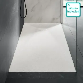 Berlin Rectangular Matt White Slate Effect SMC Composite Shower Tray 1800x900mm