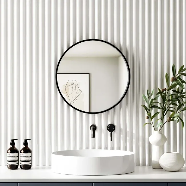 Mollie Black Framed Round Bathroom Mirror 500mm