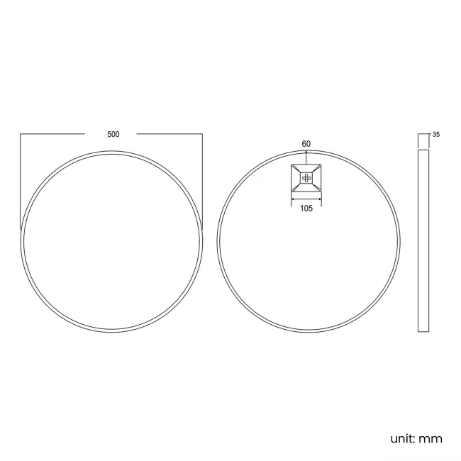 Mollie Black Framed Round Bathroom Mirror 500mm