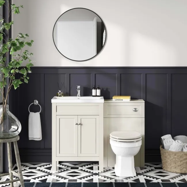 Bermuda Chalk White Combination Vanity Basin and Hudson Toilet with Wooden Seat 1100mm