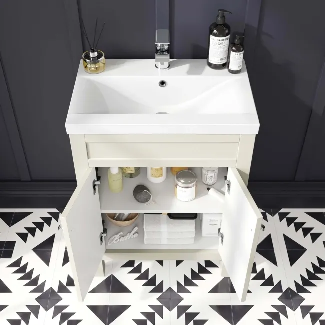 Bermuda Chalk White Combination Vanity Basin and Hudson Toilet with Wooden Seat 1100mm