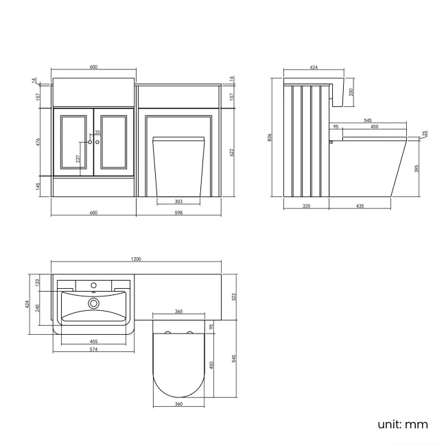 Monaco Chalk White Combination Vanity Traditional Basin with Marble Top & Boston Toilet 1200mm - Brushed Brass Accents