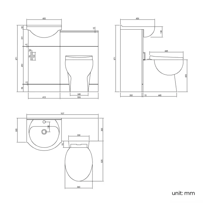 Quartz Gloss White Combination Vanity Basin and Austin Toilet 950mm - Black Accents