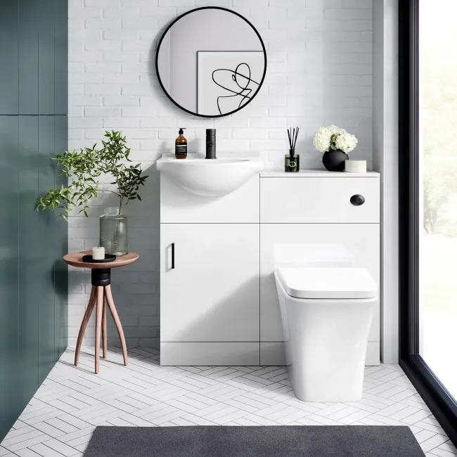 Quartz Gloss White Combination Vanity Basin and Houston Toilet 950mm - Black Accents